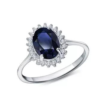 Серебряное кольцо с фианитами и сапфиром природным