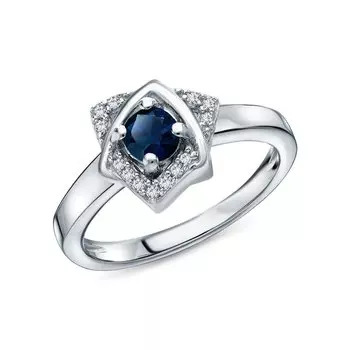 Серебряное кольцо с фианитами и сапфиром природным