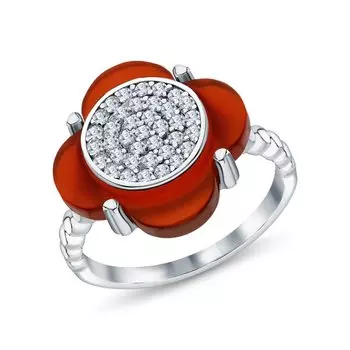 Серебряное кольцо с фианитами и сердоликом