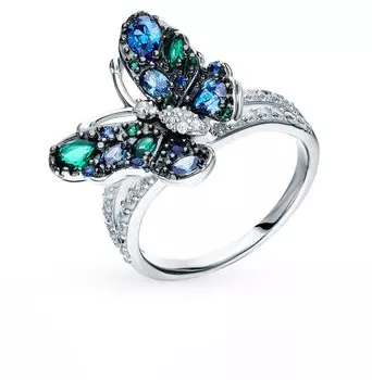 Серебряное кольцо с фианитами и шпинелью синтетическй