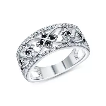 Серебряное кольцо с фианитами и шпинелями природными