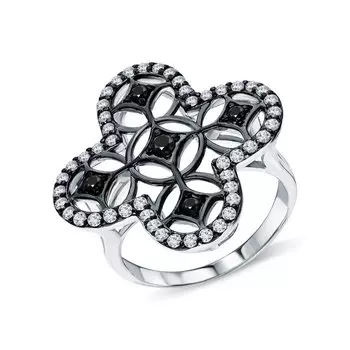 Серебряное кольцо с фианитами и шпинелями природными