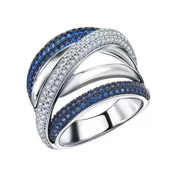 Серебряное кольцо с фианитами и синтетическими шпинелями