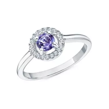 Серебряное кольцо с фианитами и танзанитами природными