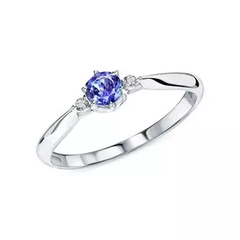 Серебряное кольцо с фианитами и танзанитами природными