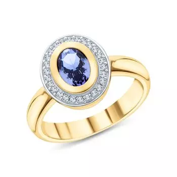 Серебряное кольцо с фианитами и танзанитами природными