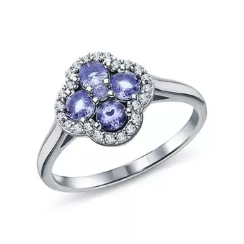 Серебряное кольцо с фианитами и танзанитом