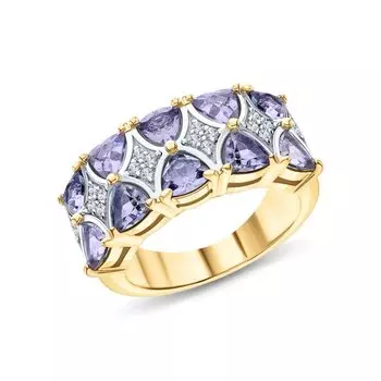 Серебряное кольцо с фианитами и танзанитом