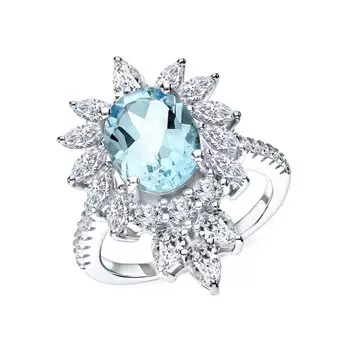 Серебряное кольцо с фианитами и топазами природными