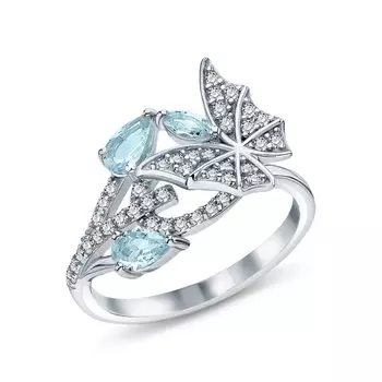 Серебряное кольцо с фианитами и топазами природными