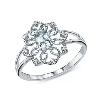 Серебряное кольцо с фианитами и топазами природными