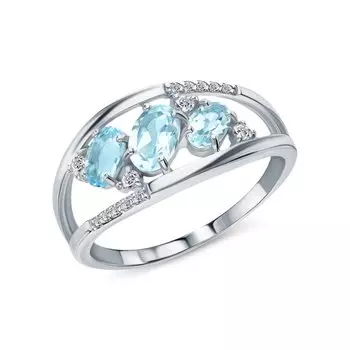 Серебряное кольцо с фианитами и топазами природными