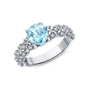 Серебряное кольцо с фианитами и топазами природными