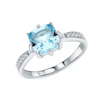 Серебряное кольцо с фианитами и топазами природными