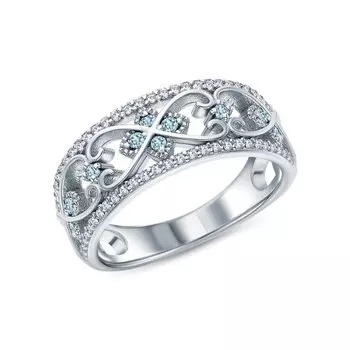 Серебряное кольцо с фианитами и топазами природными