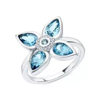 Серебряное кольцо с фианитами и топазами природными