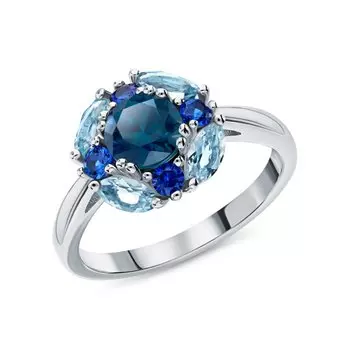 Серебряное кольцо с фианитами и топазами природными