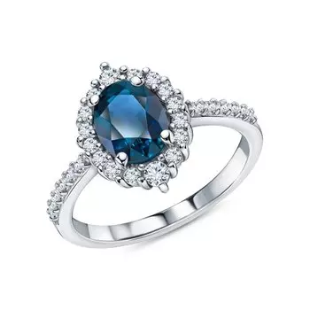 Серебряное кольцо с фианитами и топазами природными