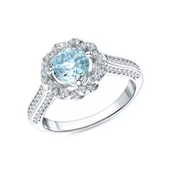 Серебряное кольцо с фианитами и топазами природными