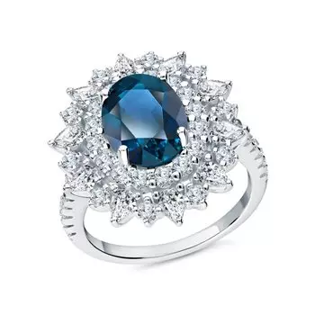 Серебряное кольцо с фианитами и топазами природными