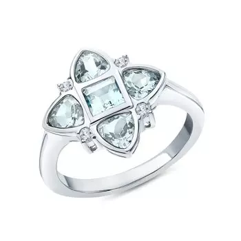 Серебряное кольцо с фианитами и топазами природными