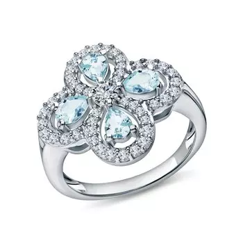 Серебряное кольцо с фианитами и топазами природными