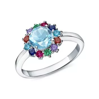 Серебряное кольцо с фианитами и топазами природными