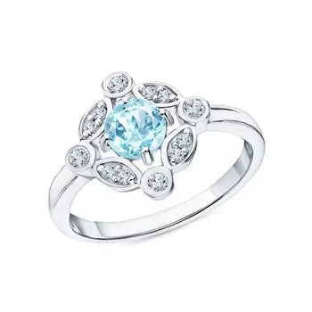 Серебряное кольцо с фианитами и топазами природными