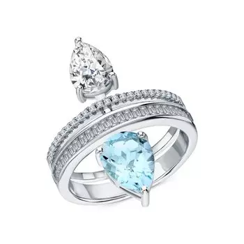 Серебряное кольцо с фианитами и топазом