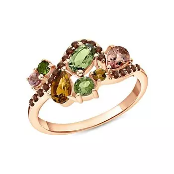 Серебряное кольцо с фианитами и турмалинами природными