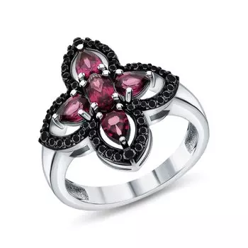 Серебряное кольцо с гранатами природными и шпинелями природными