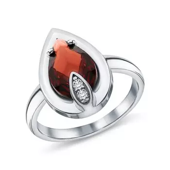 Серебряное кольцо с гранатом и фианитами