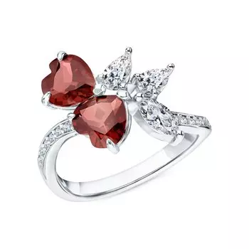 Серебряное кольцо с гранатом и фианитами