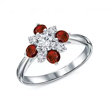 Серебряное кольцо с гранатом и фианитами