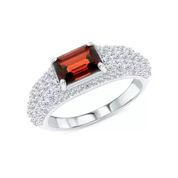 Серебряное кольцо с гранатом и фианитами
