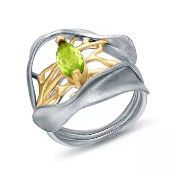 Серебряное кольцо с хризолитом природным