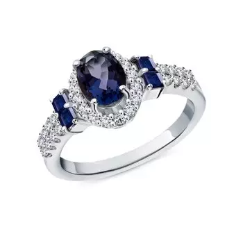 Серебряное кольцо с иолитом и фианитами