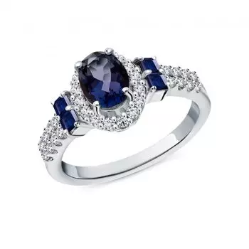 Серебряное кольцо с иолитом и фианитами