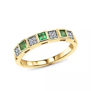 Серебряное кольцо с изумрудами и фианитами