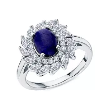 Серебряное кольцо с лазуритом и фианитами