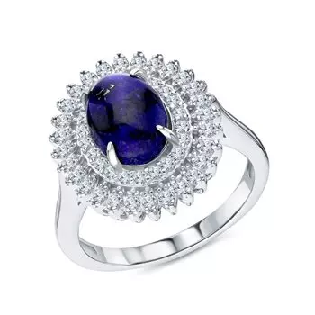 Серебряное кольцо с лазуритом и фианитами