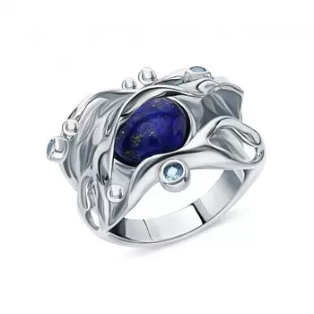 Серебряное кольцо с лазуритом природным и шпинелями синтетическими