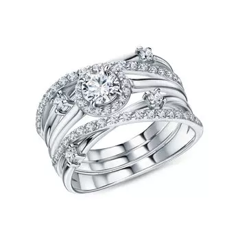 Серебряное кольцо с муассанитом и фианитами