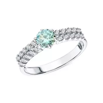 Серебряное кольцо с муассанитом параиба и фианитами