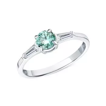 Серебряное кольцо с муассанитом параиба и фианитами