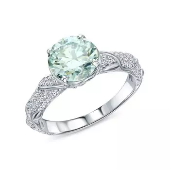 Серебряное кольцо с муассанитом параиба и фианитами