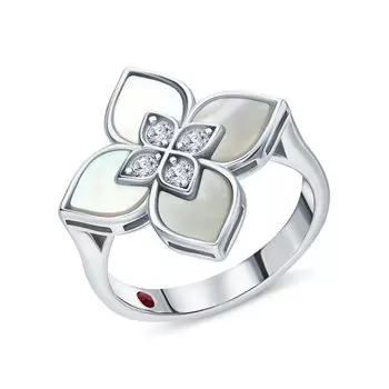 Серебряное кольцо с перламутром и фианитами