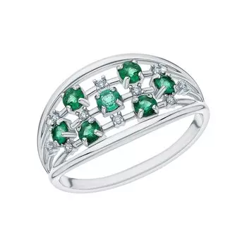 Серебряное кольцо с природными изумрудами и фианитами