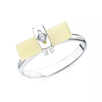 Серебряное кольцо с янтарем природным и фианитами