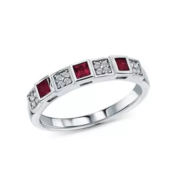 Серебряное кольцо с рубинами и фианитами